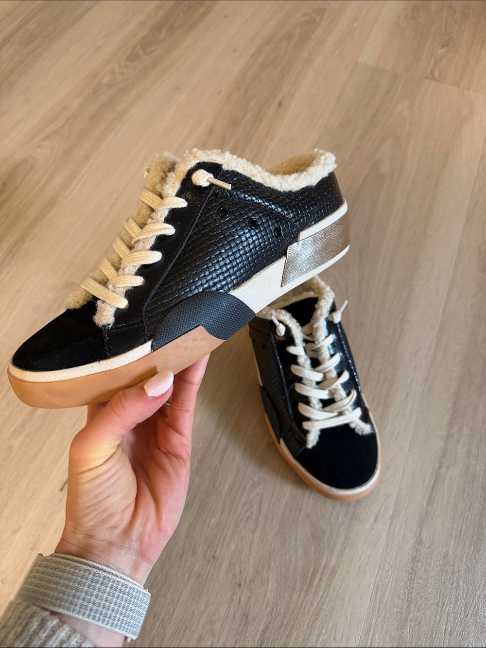Women's Black slip on dolce vita zantel Sherpa-Trim Low Top Sneakers NWOT